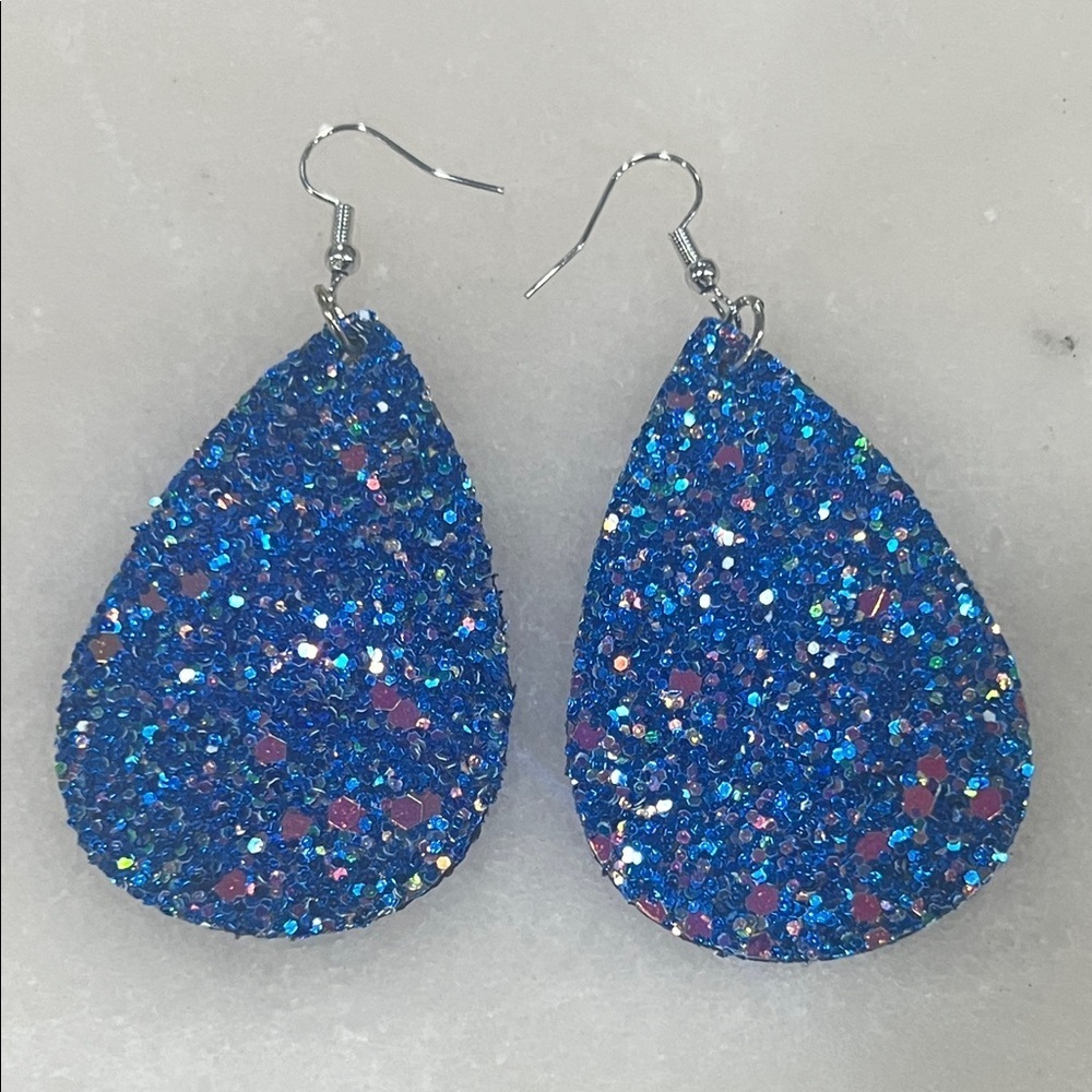 Glittering Blue Teardrop Earrings
